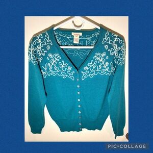 Sundance Embroidered Cotton V-Neck Cardigan Sweater